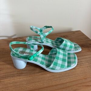 Camper Meda Green Blue Checkered Women's Sandals